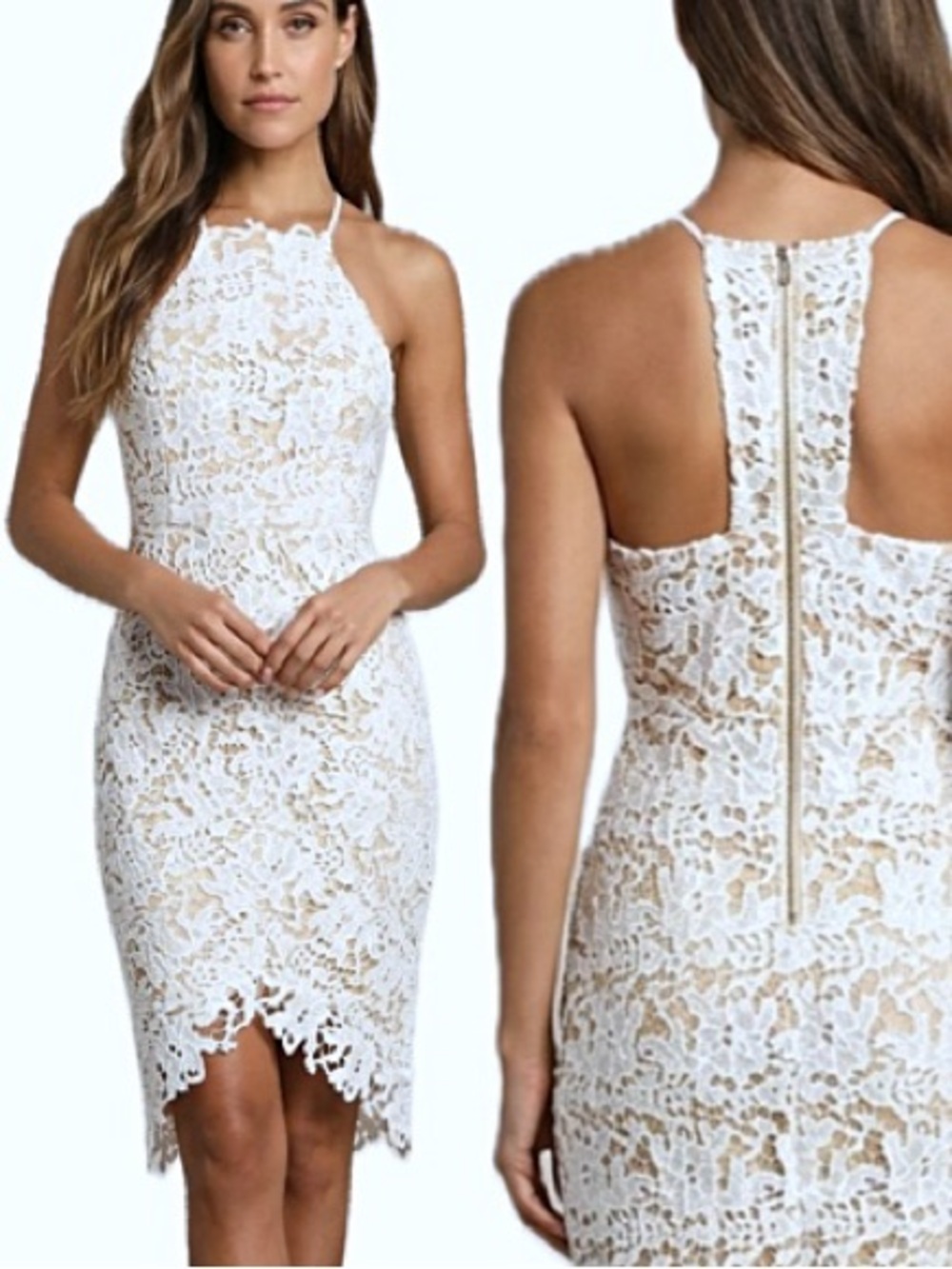 Lulus All Over Lace Halter Dress Size Small Vintage Keep My Heart White Bodycon